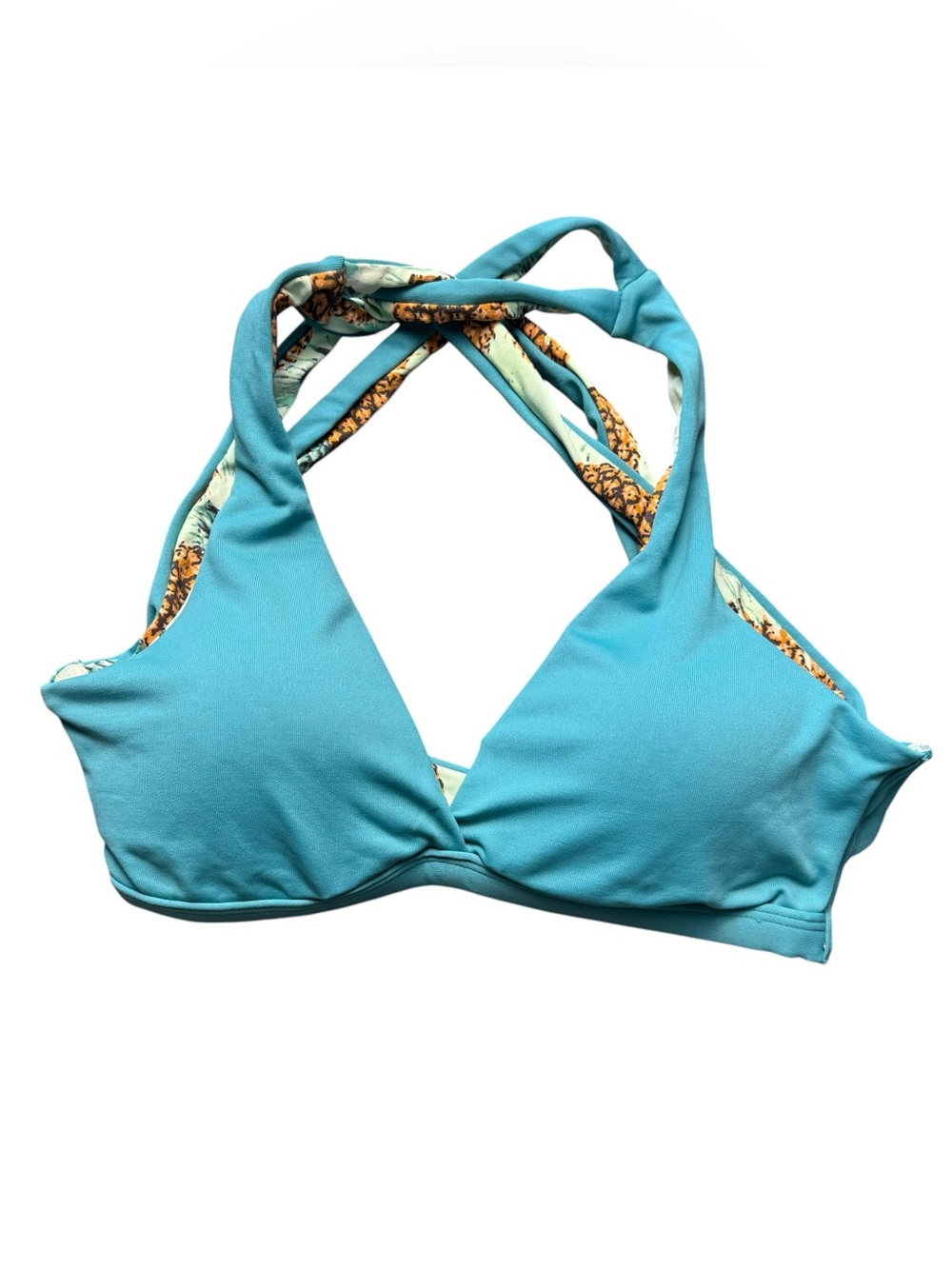 Maaji Reversible Pineapple Print Bikini Top in Teal and Lime Green Size S - Picture 3 of 5
